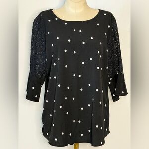 Van Heusen Black Polka Dot Lace-Sleeve Tunic